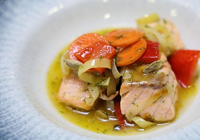 Trucha escabechada elaborada por el chef Raúl del Moral