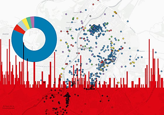 Cajas de cartón se acumulan en un contenedor en Valladolid, este viernes.
