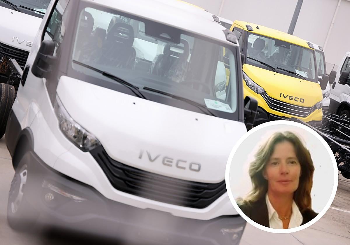 Furgonetas Daily en el exterior de la factoría de Valladolid y, en detalle, la nueva directora.