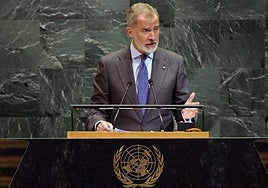 El rey Felipe VI interviene en la Asamblea General de Naciones Unidas.