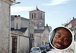 Vista general de una calle de Montemayor de Pililla. A la derecha, el joven Gerson.