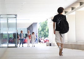 Un alumno camina por el campus Miguel Delibes de la Universidad de Valladolid.