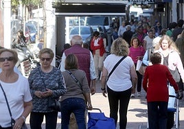 Multitud de personas pasean por una calle comercial de la ciudad de Segovia.