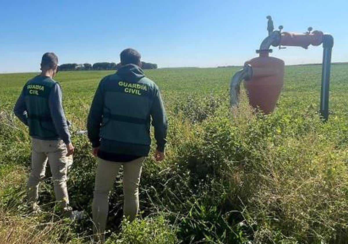 Guardias civiles inspeccionan una explotación agrícola de la provincia de Valladolid.