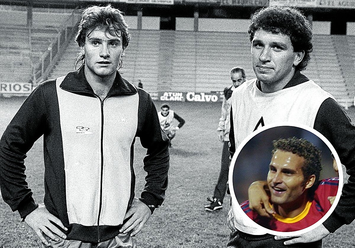 Juan Carlos y Eusebio, con la sub-21 en el Estadio José Zorrilla en 1986. En pequeño, Rubén Baraja en 2004.