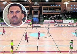 En el círculo, Daniel Sacristán, presidente del Segosala, sobre una vista de la cancha del Pedro Delgado durante un partido.