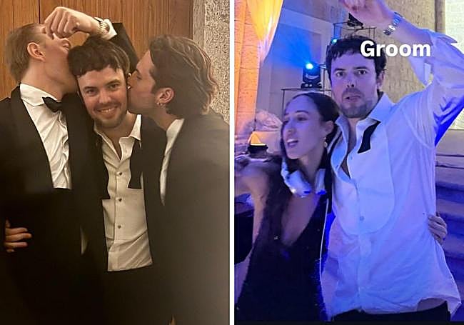 El novio, con varios invitados, durante la celebración, en fotos subidas a Instagram.