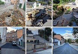 De izquierda a derecha, el antes y después de las calles Clavel (El Espinar), Menacho (San Rafael) y Yecla (El Espinar).