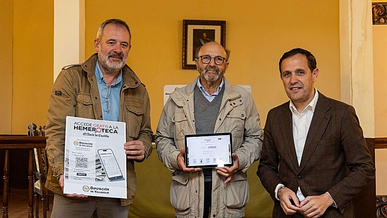 El director de El Norte de Castilla, Ángel Ortiz, el alcalde de Cuenca de Campos, Juan José Bobillo y el presidente de la Diputación Provincial, Conrado Íscar, durante la presentación.