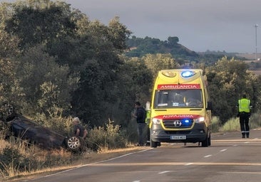 Dos heridos tras salirse de la carretera y volcar su coche en Castronuño