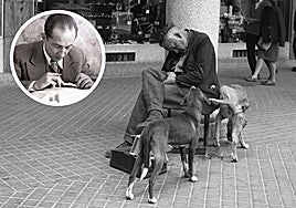 A la izquierda, Pedro Hernández Andueza. En grande, una de sus fotografías, tomada en la Plaza Mayor de Valladolid.