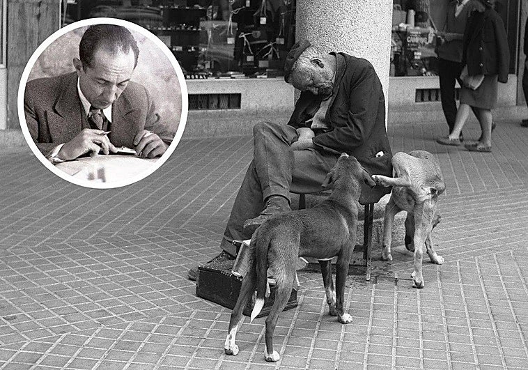 A la izquierda, Pedro Hernández Andueza. En grande, una de sus fotografías, tomada en la Plaza Mayor de Valladolid.