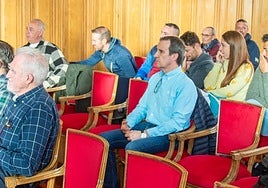 Algunos empleados del servicio de la grúa siguen el pleno municipal.