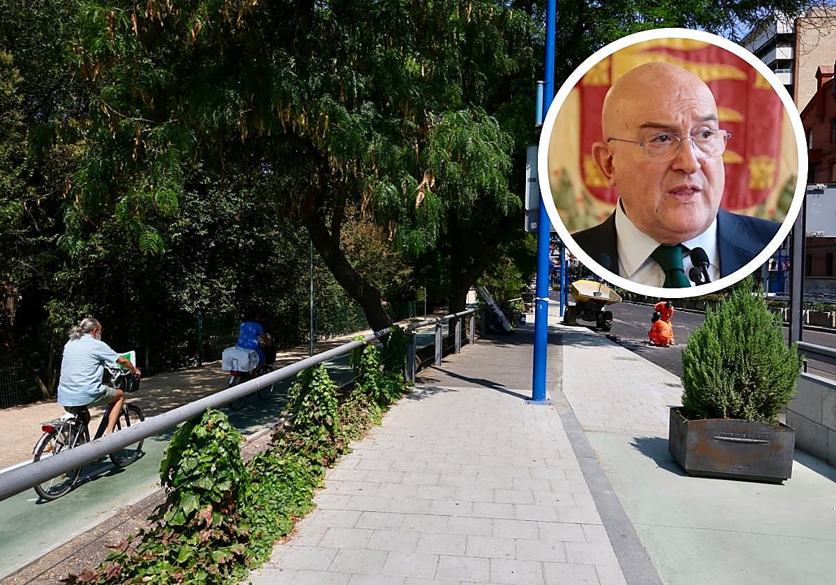 El nuevo carril bici por el interior del parque. En el círculo, Jesús Julio Carnero.