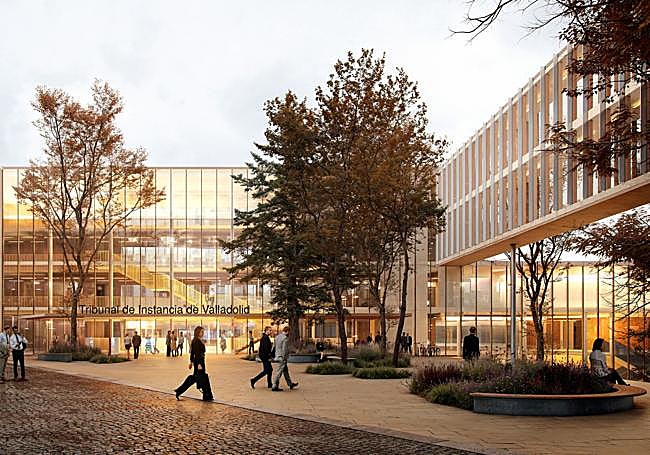 Plaza que surgirá en el acceso entre dos las tres partes del edificio.