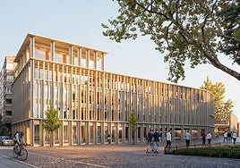 Infografía del edificio de la futura Ciudad de la Justicia en la plaza de San Pablo.