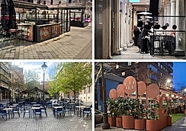 Fotos aportadas por la Asociación de Vecinos del Centro para reclamar la reordenación de las terrazas del casco histórico.