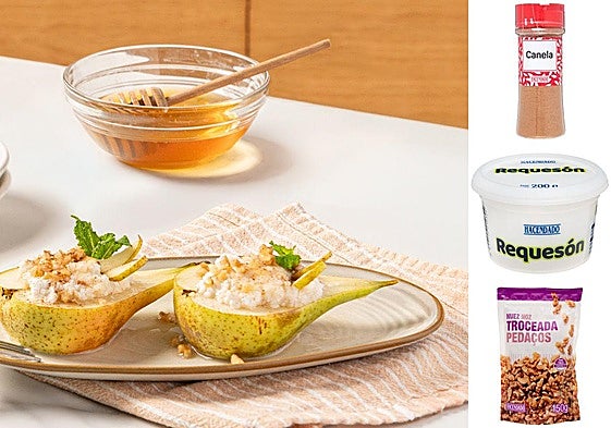 Pera rellena de requesón.