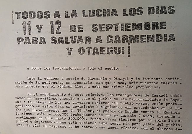 Propaganda lanzada por el Movimiento Comunista contra los fusilamientos.