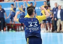 Pablo Herrero celebra un gol en el último partido en Huerta del Rey.