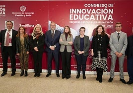 El presidente de las Cortes de Castilla y León, Carlos Pollán, la consejera de Educación de la Junta, Rocío Lucas, y la presidenta de Escuelas Católicas en la Comunidad, Encarna González-Campos, inauguraron el congreso.