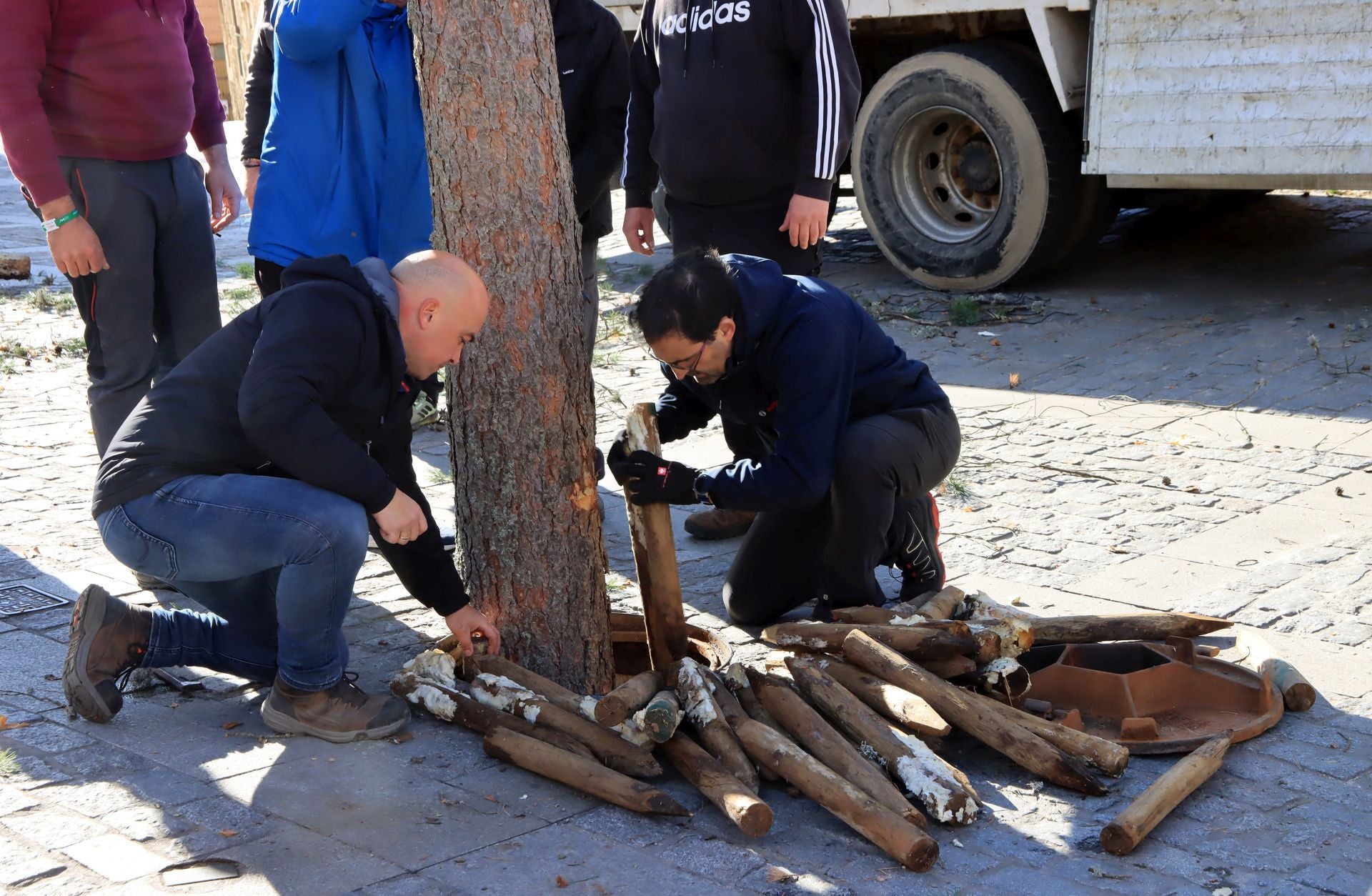 Así ha llegado el pino navideño de San Lorenzo