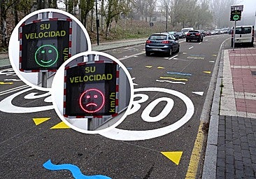 Un panel muestra caritas tristes para reducir la velocidad en el paseo de Juan Carlos I
