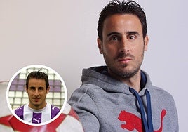 Pedro López, en una imagen actual; en detalle, con la camiseta blanquivioleta en su presentación, año 2005.