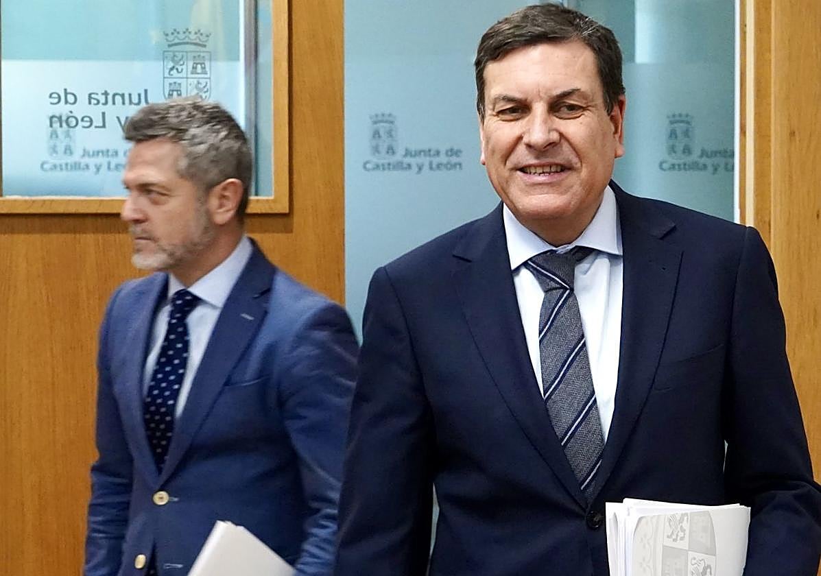 El portavoz de la Junta, Carlos Fernández Carriedo, este jueves en la rueda de prensa posterior al Consejo de Gobierno.