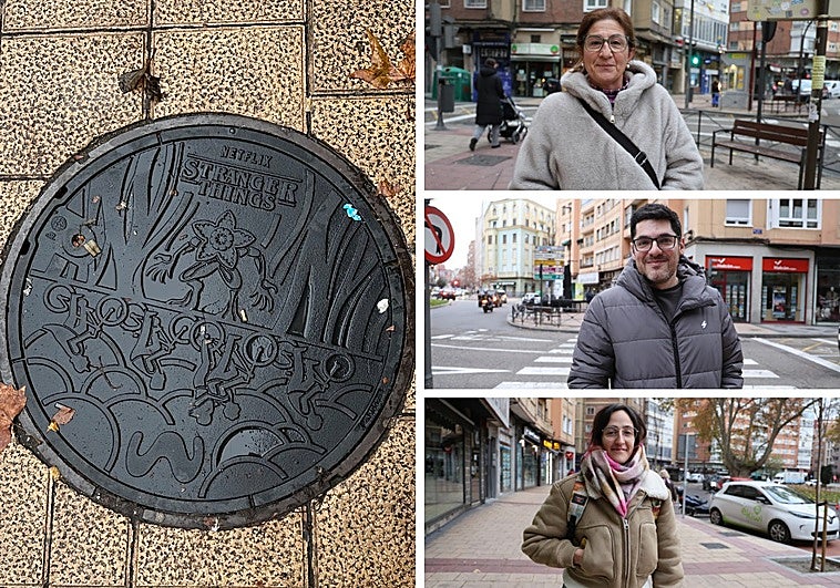 Alcantarilla de 'Stranger Things'; a la derecha, de arriba a abajo, Ana María Frutos, Mario Plasencia y Carla Nanclares.
