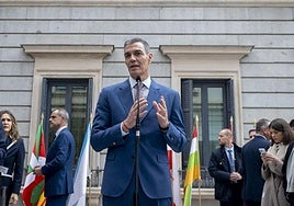 El presidente del Gobierno, Pedro Sánchez, ayer durante el acto institucional por el Día de la Constitución, en el Congreso de los Diputados.
