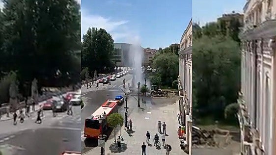 Un gran «géiser» sorprende a los vecinos en pleno centro de Burgos
