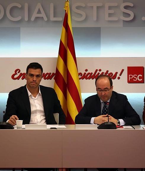 Pedro Sánchez (i) y Miquel Iceta, hoy en Barcelona.