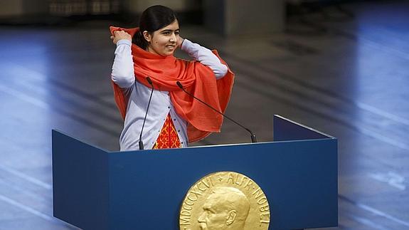La adolescente paquistaní Malala Yousafzai, premio Nobel de la Paz. 