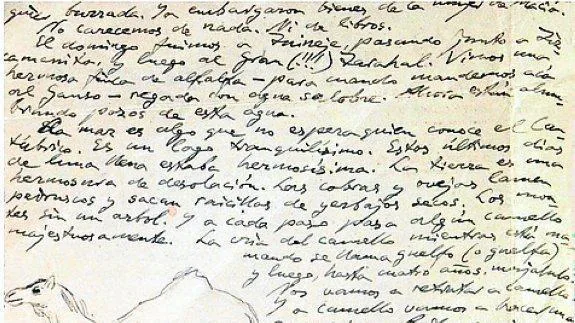 Detalle de una carta enviada desde su exilio en Fuerteventura