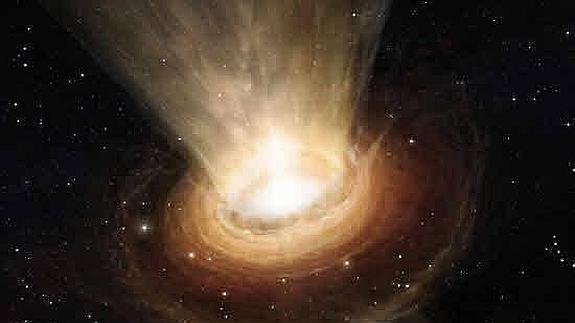 Fotografía de un gigantesco agujero negro del centro de una galaxia activa.