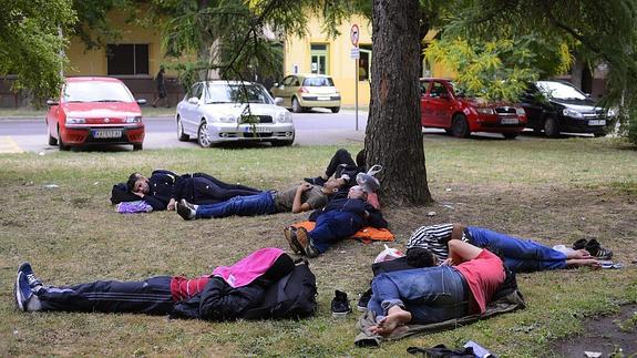 Refugiados sirios en la frontera entre Hungría y Serbia.