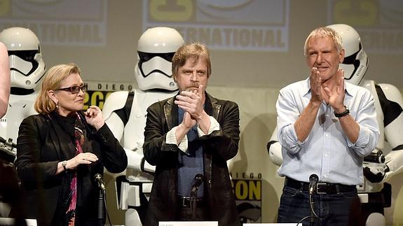 Carrie Fisher, Mark Hamill y Harrison Ford. 