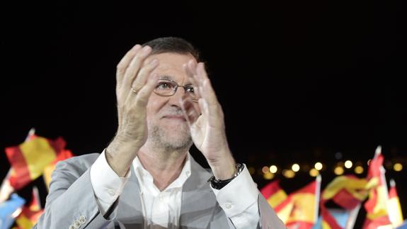 Mariano Rajoy, durante el acto electoral de cierre de campaña del PP.