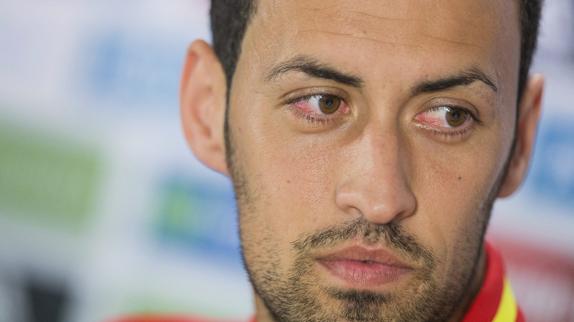 Sergio Busquets, en plena rueda de prensa. 