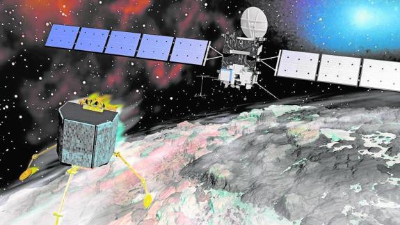 Animación por ordenador que muestra la sonda Rosetta.