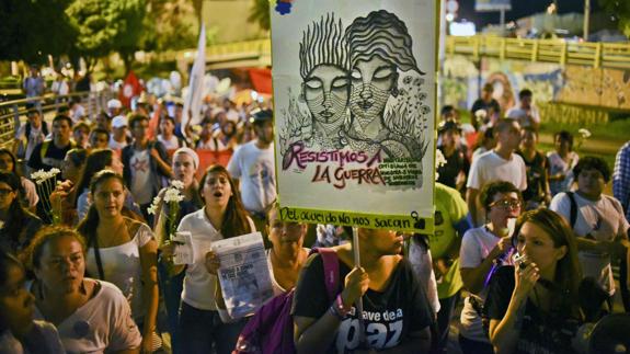 Manifestantes en Bogotá.