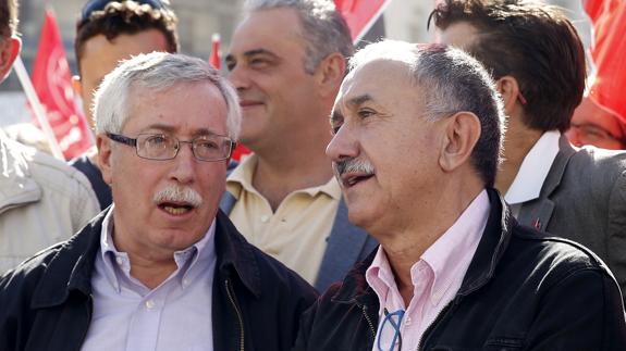 Ignacio Fernández Toxo y Pepe Álvarez, secretarios generales de CCOO y UGT.
