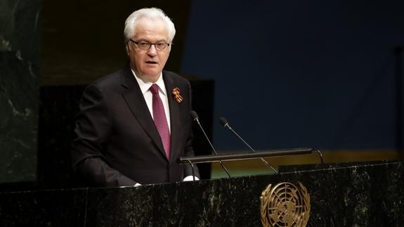 Vitali Churkin, en la Asamblea General de la ONU.