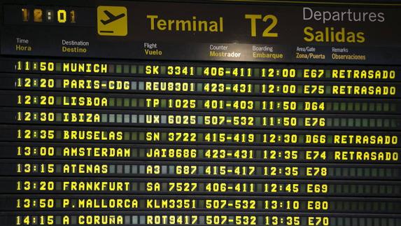 Panel informativo en el aeropuerto de Barajas.
