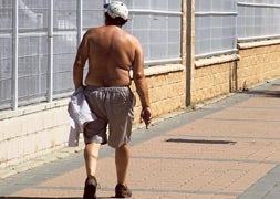 Un hombre pasea sin camiseta por la Avenida de Zamora / Kike Gómez