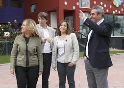 Trinidad Jiménez, Iratxe Garcí­a, Julio Villarrubia y Carlos Martínez participan en un míti­n del Partido Socialista en Soria./ Ical
