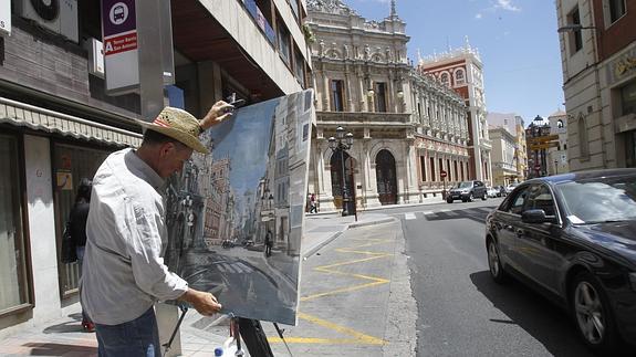 Eduardo Alsasua, que logró el tercer premio, pinta la calle Burgos desde Don Sancho. 