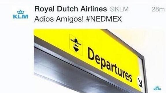 Tuit de KLM Airlines que fue finalmente retirado. 