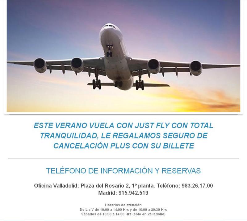 Publicidad de la compañía Just Fly para los vuelos desde Valladolid. EL NORTE
